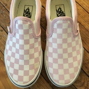 Vans- Kids Pink Checkerboard slip ons